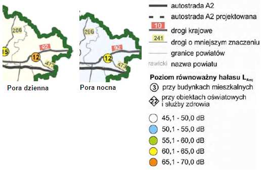 Rys.6 Wyniki pomiarów hałasu komunikacyjnego prowadzonych przez zarządzającego w otoczeniu drogi wojewódzkiej nr 473 w powiecie kolskim w 2010 r.