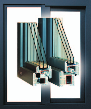 mm) z centralnie umieszczoną klamką Możliwość stosowania pakietów szkła do 54 mm 3 linie uszczelnienia Duża różnorodność kolorystyczna (acrylcolor, okleina) Większa sztywność okna dzięki zastosowaniu
