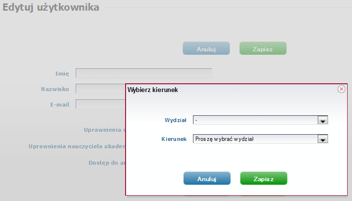 Wybranie znajdującego się u dołu lub u góry panelu przycisku Zapisz, powoduje utworzenie nowego użytkownika i przesłanie na podany adres mailowy automatycznie wygenerowanego hasła dostępu do systemu.