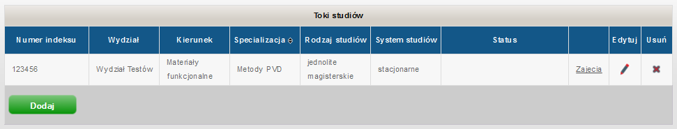 Możliwe jest przerwanie dodawania toku studiów bez zapisywania wprowadzonych informacji poprzez wybranie niebieskiego przycisku Anuluj.