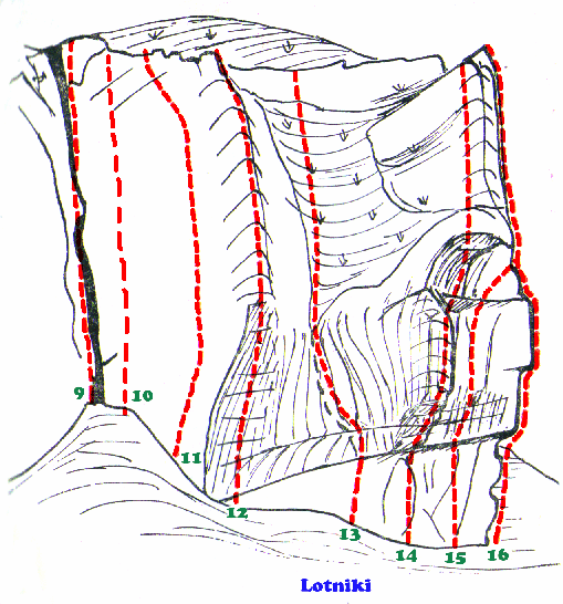 10. Watykańska Ruletka, VI.2+/3, RP - Piotr Drobot (1993). 11. Ścianką na prawo od Błotnego, V+, TR - Andrzej Pawlik (1974), RP - Michał Kwaśny (1977). 12.