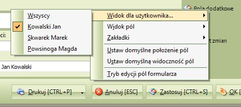 po prawej). W tym samym menu pod opcją Pokazuj zakładkę są również wszystkie podkategorie danego modułu, które również można ukryć.