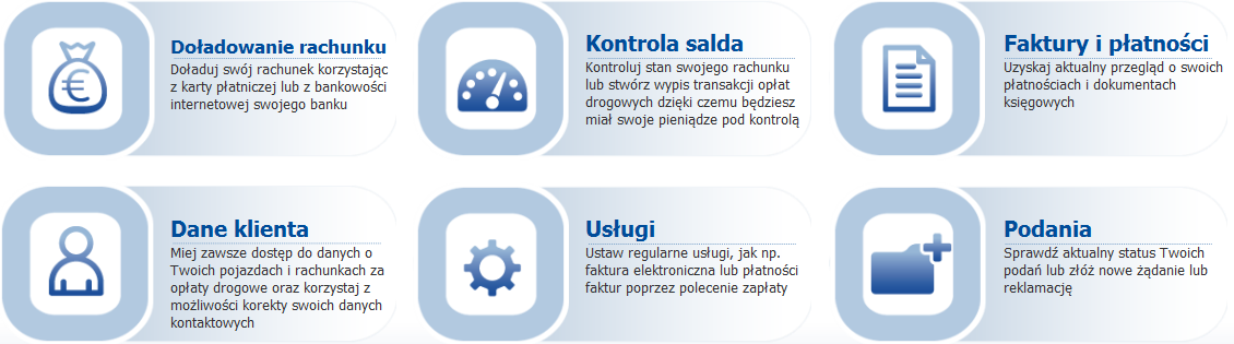 Dostęp do wszystkich tych usług uzyskasz po zarejestrowaniu pojazdu w elektronicznym systemie poboru opłat drogowych. Rejestracja przebiegnie szybciej, jeśli wypełnisz dane rejestracyjne: www.emyto.