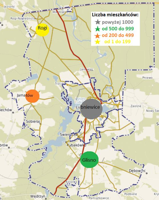 Rysunek 2. Rozmieszczenie mieszkańców na terenie gminy Źródło: opracowanie własne na podstawie danych Urzędu Gminy Lubniewice oraz www.openstreepmap.org Tabela 24.