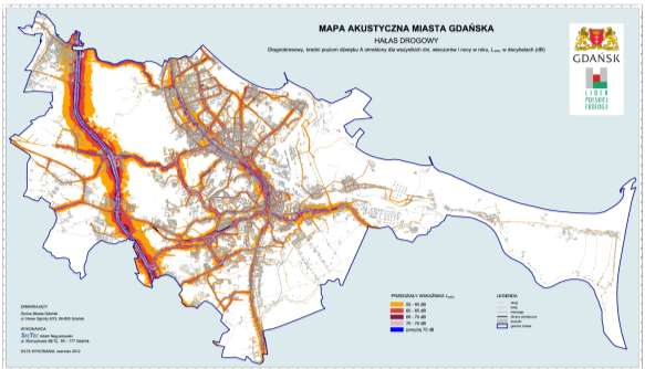 7. Monitoring natężenia hałasu Mapa akustyczna Miasta Gdańska W czerwca 2012 zakończono prace przy opracowaniu drugiej mapy akustycznej Miasta Gdańska. Jest to realizacja obowiązku zawartego w art.