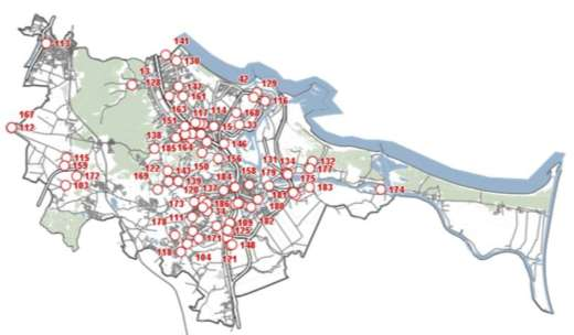 Rys. 5. Rozmieszczenie stacji na obszarze miasta Gdańska.