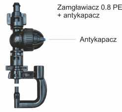 Zamgławianie Do zamgławiania stosowany jest ZAGŁAWIACZ,8 E. Jest to złożony zestaw składający się z: głowicy, wkładki zamgławiającej i dyszy czarnej,8 mm o wydatku 4 l/h (przy ciśnieniu atm.