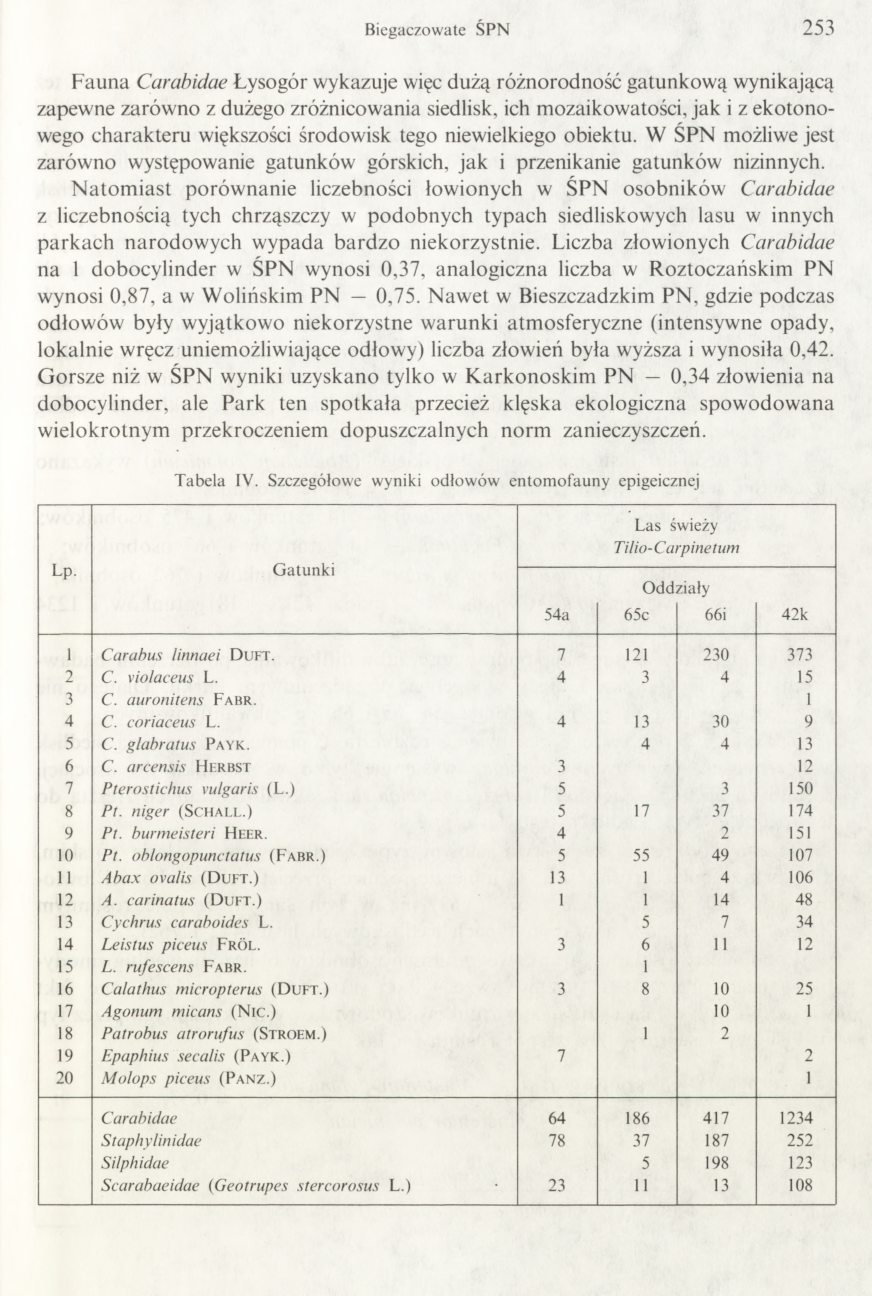 B iegaczow ate ŚPN 2 5 3 Fauna Carabidae Łysogór wykazuje więc dużą różnorodność gatunkową wynikającą zapewne zarówno z dużego zróżnicowania siedlisk, ich mozaikowatości, jak i z ekotonowego