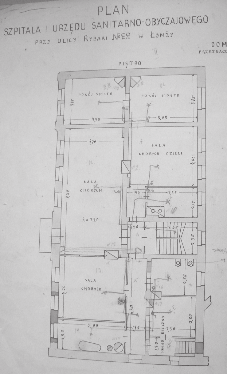 142 Magdalena Grassmann, Agnieszka Zemke-Górecka, Bogusław Kędra Fot. 4. Plan szpitala św. Wojciecha w Łomży (oddział męski w domu frontowym) Źródło: AP Łomża, Akta miasta Łomży, sygn. 42.