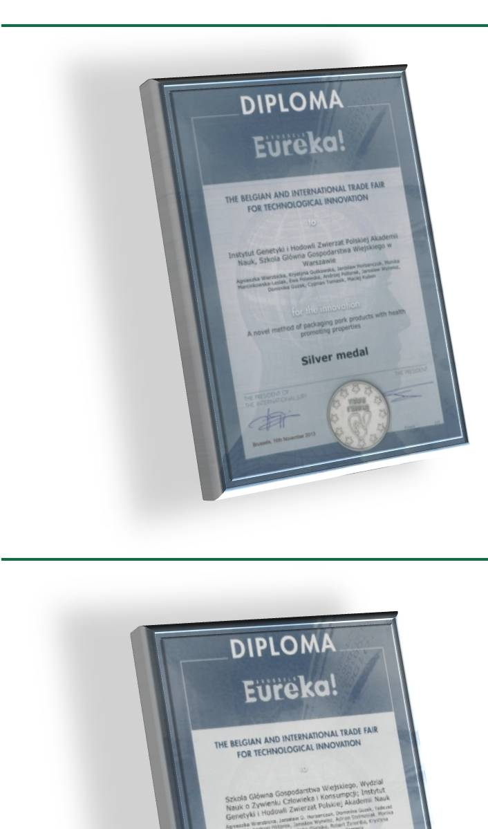 Srebrny medal otrzymany w 2014 roku za wynalazek: Sposób produkcji wędzonego wysokojakościowego wyrobu z mięsa strusiego - 63.