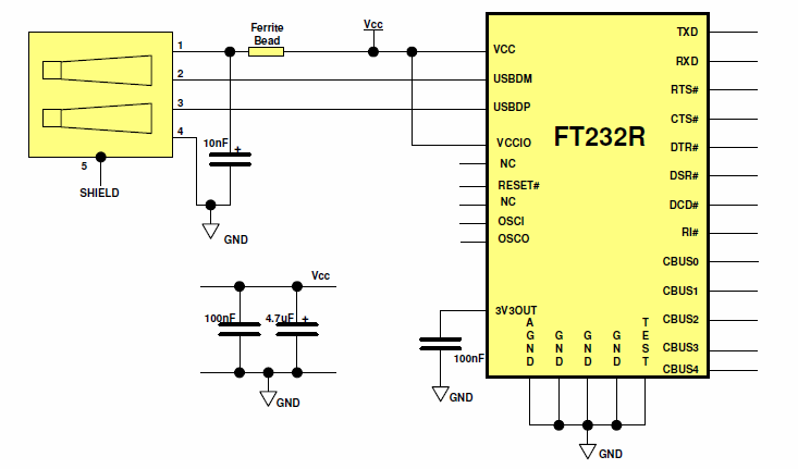 FT232R Zasilanie z