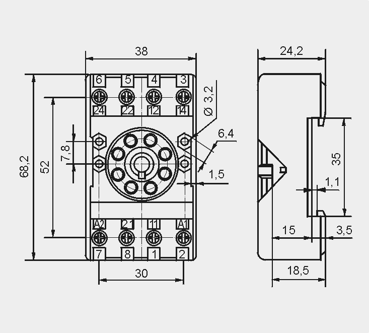 25,7 mm 10 A, 300 V AC ❹