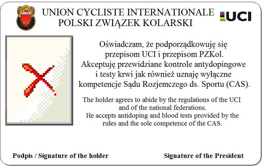 roku życia wniosek musi dodatkowo podpisać jeden z rodziców lub opiekun prawny. Wzór licencji 1.1.024 Licencja wydawana jest w formie zbliżonej do karty kredytowej.