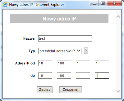 Rysunek 13. Ekran wprowadzania filtru adresu IP 14.1.1.2.