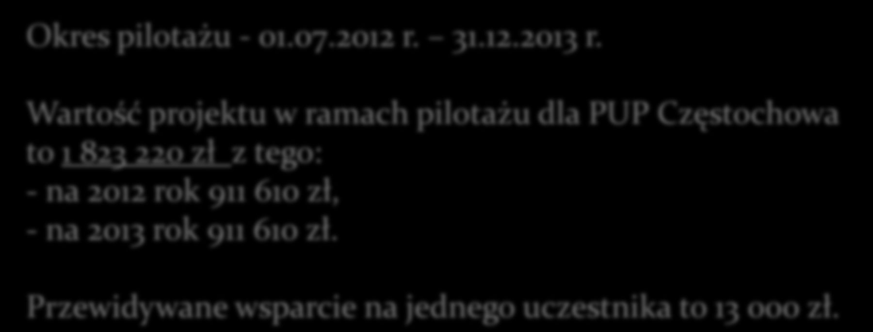 Wartość projektu w ramach pilotażu dla PUP Częstochowa to 1 823 220