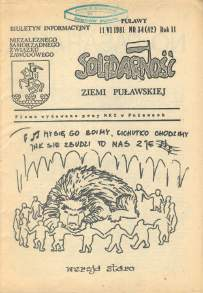 Biuletyn Informacyjny NSZZ Solidarność Ziemi Puławskiej, od nr 35 (43) z 20. 06. 1981 Biuletyn Informacyjny NSZZ Solidarność Ziemi Puławskiej.