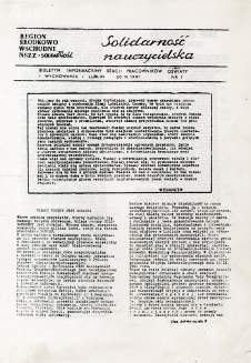 Solidarność Nauczycielska Region Środkowo Wschodni NSZZ Solidarność Nr 1 - Lublin, 20.10.1981, Nr 2 - Lublin, 20.11.1981, Nr 5 - Lublin, 01.10.1982, Nr 6 - Lublin, 01.11.1982, (Dodatek Specjalny), Nr 7- Lublin, 01.