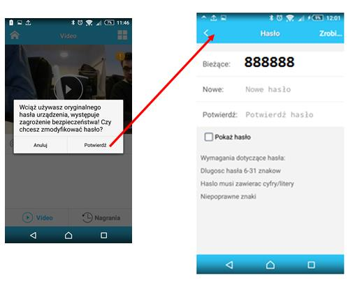 poniższy komunikat. Domyślne hasło kamery to: 888888.