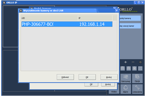 VII. KONFIGURACJA URZĄDZENIA DODAWANIE KAMERY UWAGA: Dodawanie kamer w aplikacji na PC może się odbyć tylko przy podłączonym kablu LAN.