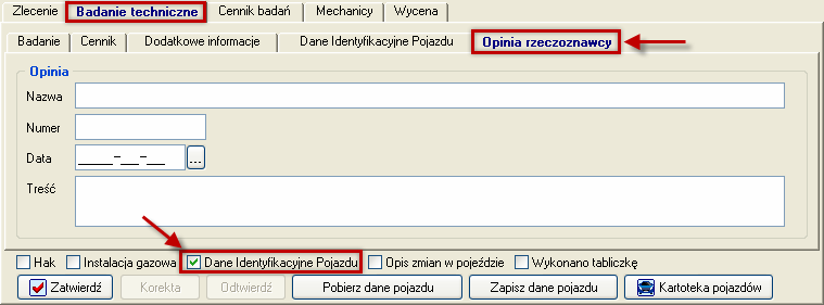 opinii rzeczoznawcy, po zaznaczeniu opcji Dane Identyfikacyjne Pojazdu, zostanie uaktywniona