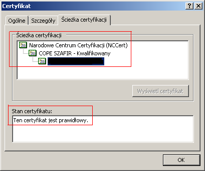 Magazyn certyfikatów Klikamy podwójnie na certyfikacie, który mamy zainstalowany w magazynie certyfikatów. Pojawi się poniższe okienko (rys. 3).