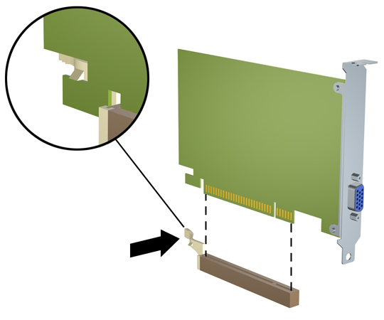 b. Jeżeli wyjmujesz kartę PCI lub PCI Express x1, chwyć ją za obie krawędzie, a następnie ostrożnie porusz do przodu i do tyłu, aż jej złącza odblokują się z gniazda.
