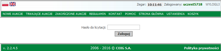 UWAGA: W przypadku, jeżeli po wpisaniu hasła do licytacji i wybraniu zaloguj pojawia się dalej to samo okno z hasłem do