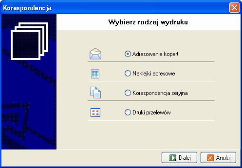 47 AGENT.m6 plik pomocy Rys. 1 zrzut ekranu pokazujący pierwsze okno kreatora korespondencji Na następnej stronie wskazujemy źródło danych.