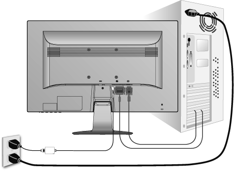 Szybka instalacja 1. Pod cz zasilacz sieciowy do wy wietlacza LCD, a nast pnie pod cz przewód zasilaj cy do gniazdka elektrycznego. 2.