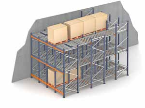 Składowanie palet Regały przepływowe Idealna rotacja produktu w systemie FIFO - pierwsza paleta na wejściu jest