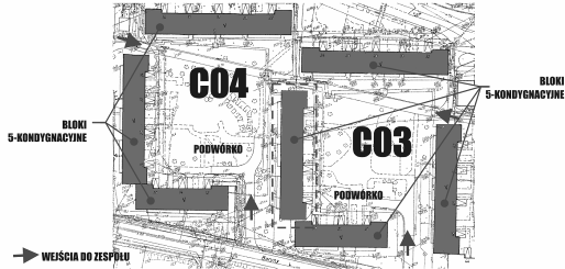 Schemat układu zabudowy północnej części terenu C. Źródło: orac. Autora Fig. 10. Typical housing units plan for northern part of area C.