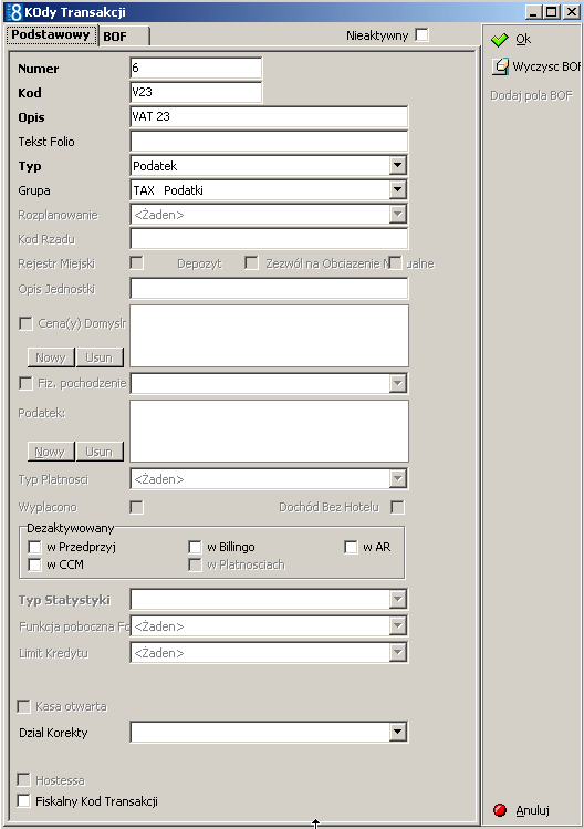 transakcji o numerach 6 V23;