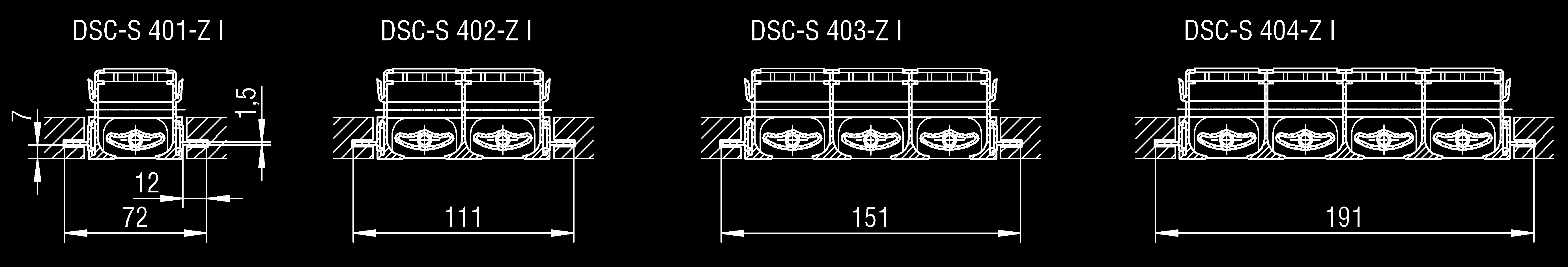 Profil dodatkowy do DSC-S Profil dodatkowy Z I: montaż w suficie płytowym Profil dodatkowy Z II: połączenie z