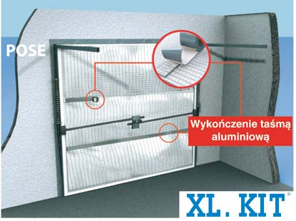 KIT na drzwiach metalowych lub z tworzywa sztucznego Do taśmy dwustronnie klejącej należy przymocować uprzednio wycięte pasy XL. KIT.