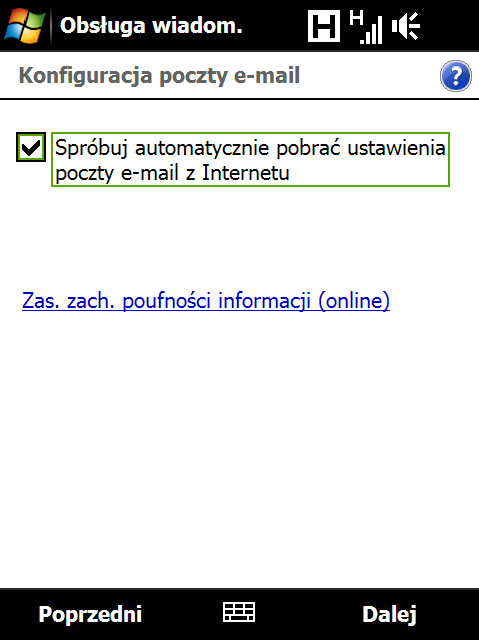 Skrócony przewodnik 19 15. Konfigurowanie internetowego konta poczty e-mail Można skonfigurować konto osobistej poczty e-mail, takie jak Gmail lub Yahoo! w urządzeniu. 1. Na ekranie głównym przejdź do karty Poczta i wybierz Nowe konto.