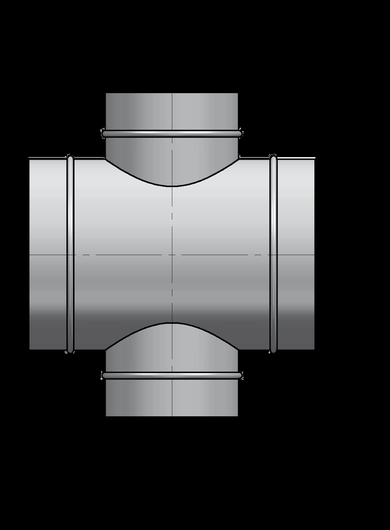 CS 1.26 Czwórniki symetryczne Czwórnik standardowo wykonany ze stali ocynkowanej. W czwórniku symetrycznym D1 D2 i D1 D3. Standardowo D2 = D3.