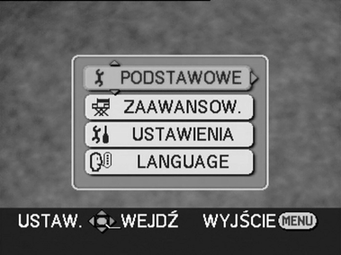 Wprowadzenie Zmiana języka Istnieje możliwość zmiany języka, w którym wyświetlane jest menu ekranowe i menu główne. 1 Wybierz opcję [LANGUAGE] >> [Polski].