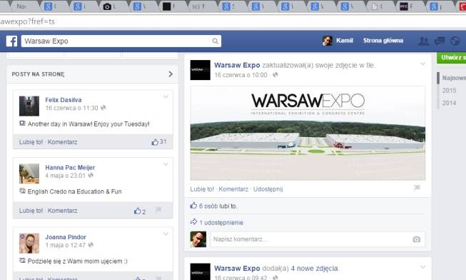 9 /nośniki reklamowe/usługi numer: R-13/cena: indywidualna POST REKLAMOWY FB WARSAW EXPO Reklama podczas relacji i informacji o