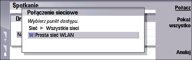 4 Naci nij Drukuj i wpisz dane do odpowiednich pól. 5 Wybierz typ po³±czenia WLAN i naci nij Po³±cz.