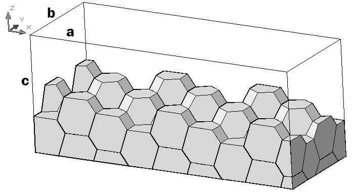 Rys. 3: Fragment siatki elementów przestrzennych wraz zarysem modelowanego obszaru. 2), co wpływa na charakterystykę siatki.