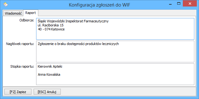 miejscowo WIF, adresu e-mail, na który ma być przesyłana kopia dokumentu, temat oraz treść przesyłanej wiadomości.