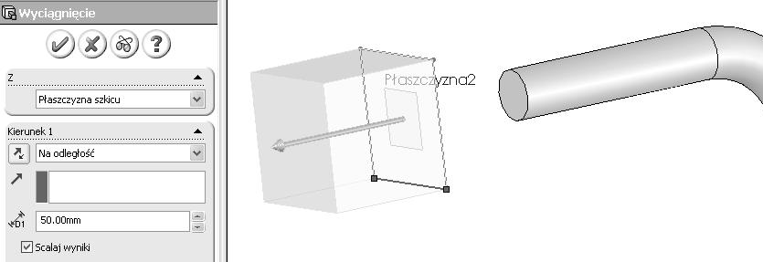 MODELOWANIE CZĘŚCI - MODELOWANIE BRYŁOWE 6. Utworzenie szkicu przekroju porzecznego kolejnego odcinka rury wg parametrów przedstawionych na rysunku 1.4.