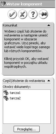 Wstawienie komponentów tarcza1 i