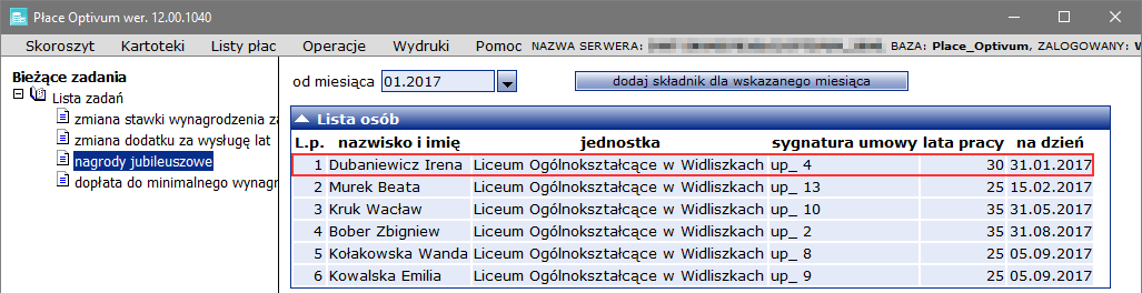 Płace Optivum Jak naliczyć pracownikowi administracji i obsługi przysługującą mu nagrodę jubileuszową?