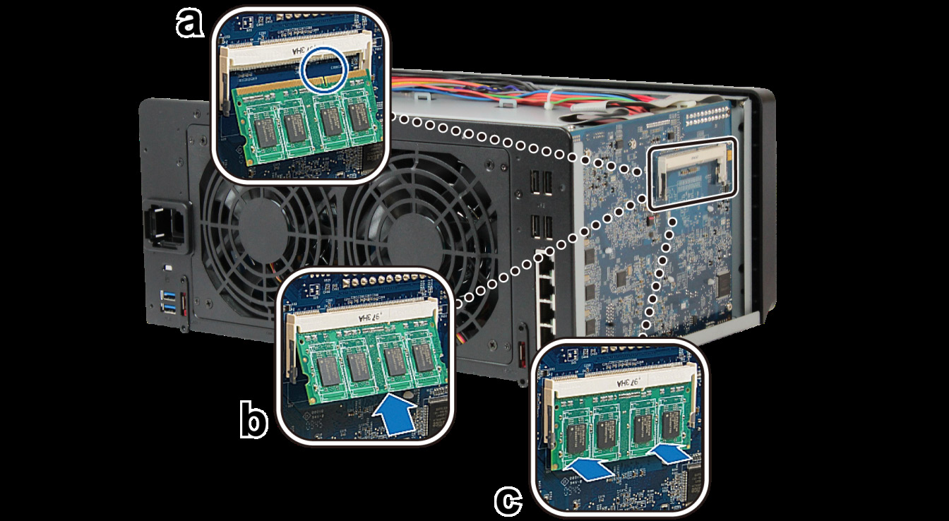 Dodawanie modułu pamięci RAM w serwerze DiskStation Opcjonalny moduł pamięci RAM 2 GB (DDR3) firmy Synology jest przeznaczony do rozbudowy pamięci serwera DiskStation.