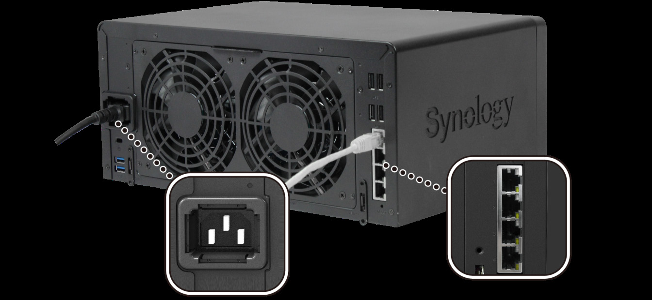 Uruchamianie serwera DiskStation 1 Przy użyciu kabla sieci