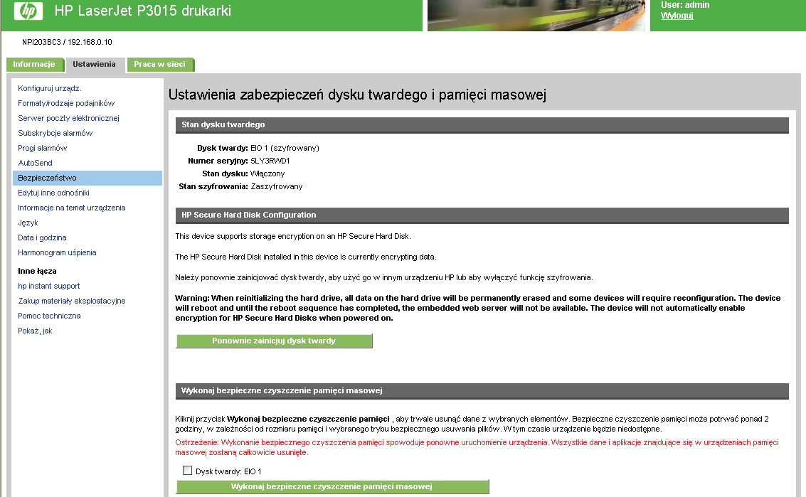 Tabela 3-7 Konfiguracja ustawień zabezpieczeń (ciąg dalszy) Wywołanie Obszar na ekranie Informacje lub funkcje obszaru 10 Porty bezpośrednie (USB/IEEE 1284) Użyj części Porty bezpośrednie (USB/IEEE