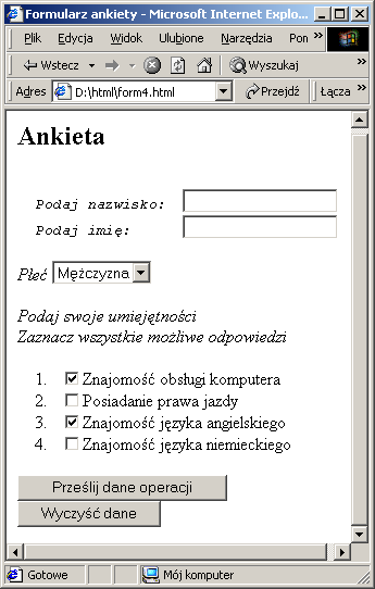 6. Opcje wyboru w formularzu zastępujące przyciski radiowe do ustawiania domyślnych opcji wyboru -