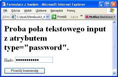 9. Pole typu input z atrybutem password