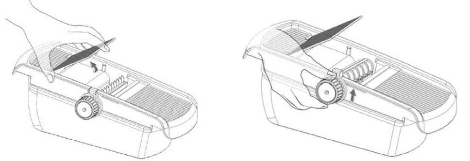 ENGLISH Dismantling Pull out the blade from the mandolin plate Open the